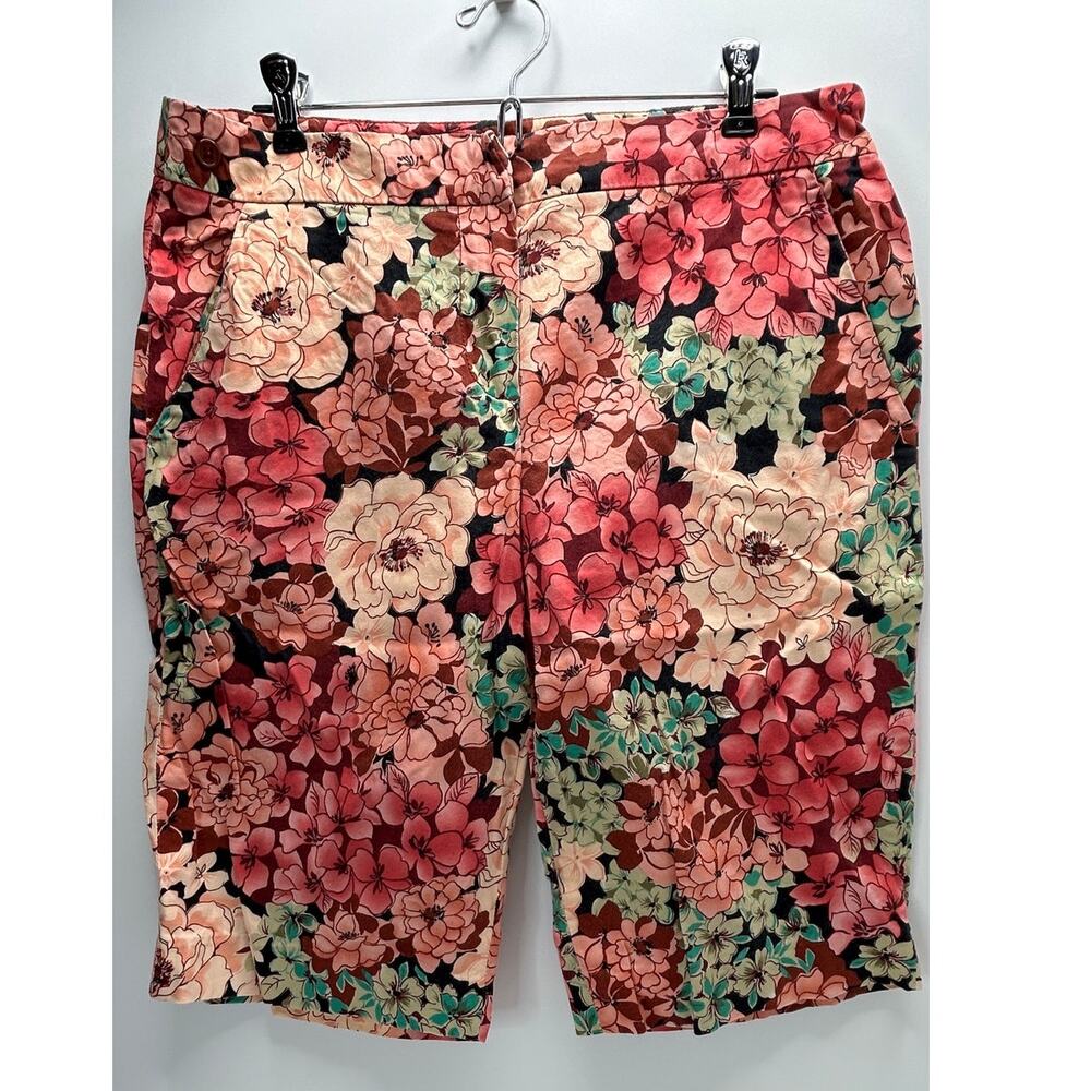 Larry Levine Floral High Rise Bermuda 12" Short Multicolored Women 10